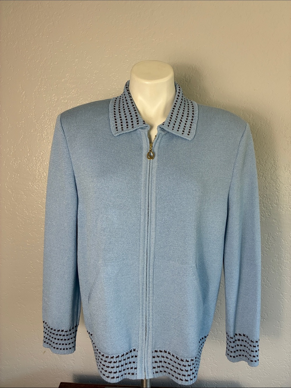 St John by Marie Grey Blue Zip-Front Women's 2 piece set size L